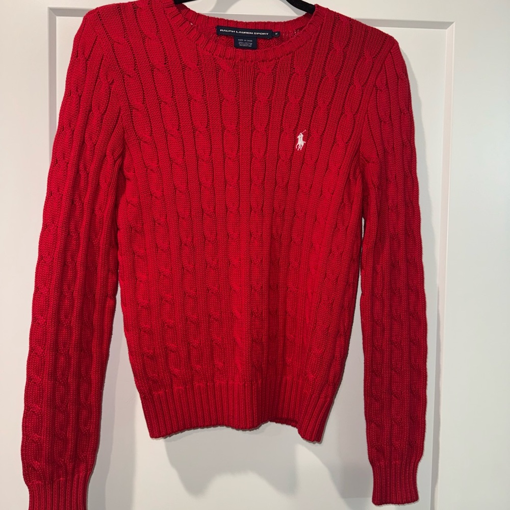 Ralph Lauren Red Crewneck Cable Knit Sweater